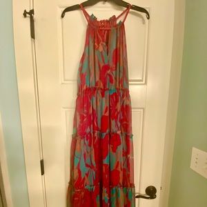 Pink and blue chiffon maxi dress